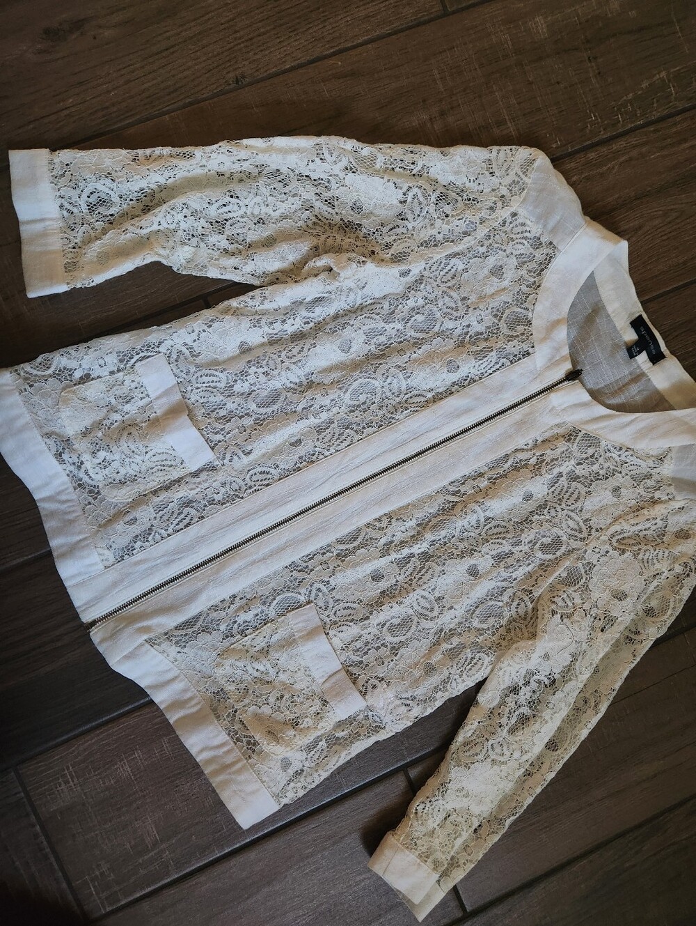 Spense White Lace Zip-Up Jacket